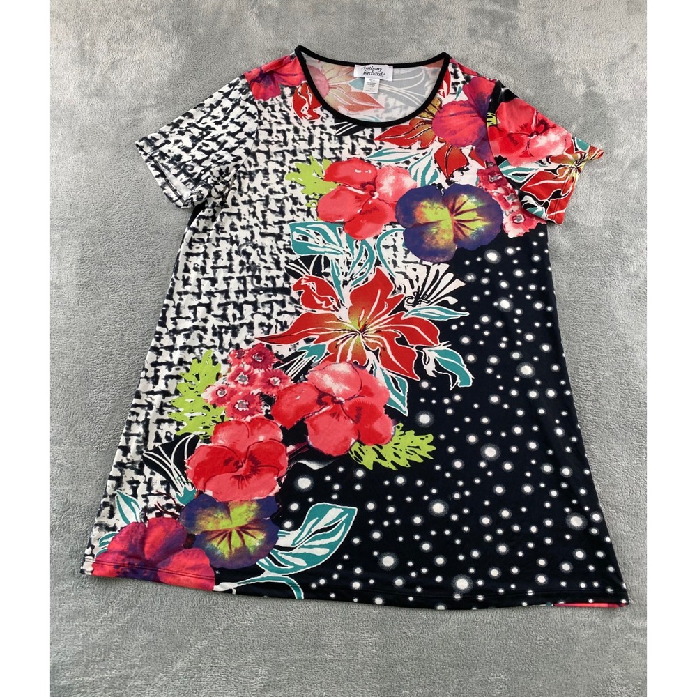 Anthony Richards Womens XL Floral Polka Dot Mixed Print Short Sleeve Tunic Top